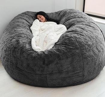 135*65cm Giant Fur Bean Bag Cover Big Round Soft Fluffy Faux Fur Bean Bag Lazy Sofa Bed Cover